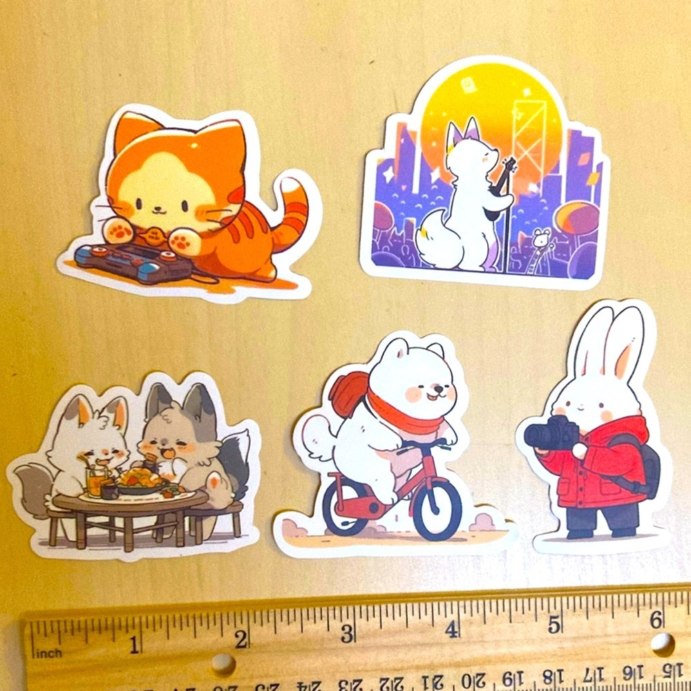 10/$10 or‎ $1 BUNDLE: 5 Animals Stickers: Hobbies! 📷🚲🎤WATERPROOF!
